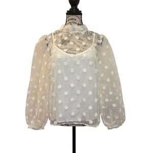 Flat White Sheer Polkadot Balloon Sleeve
Bow Tie Blouse size S